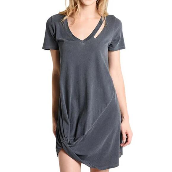 n:Philanthropy Small Gray Distressed Shirt Dress Ripped Morrison Knot Athleisure - Picture 1 of 14